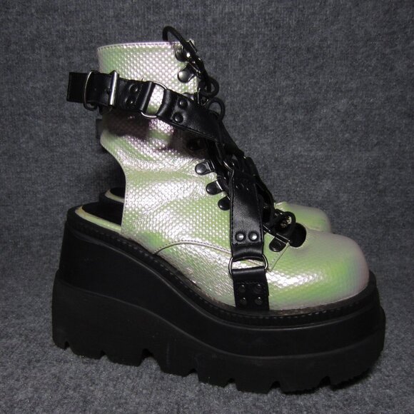 Demonia Shoes - Demonia Boots Womens Size 8 Platform SHAKER-56 Goth Punk Iridescent 5"